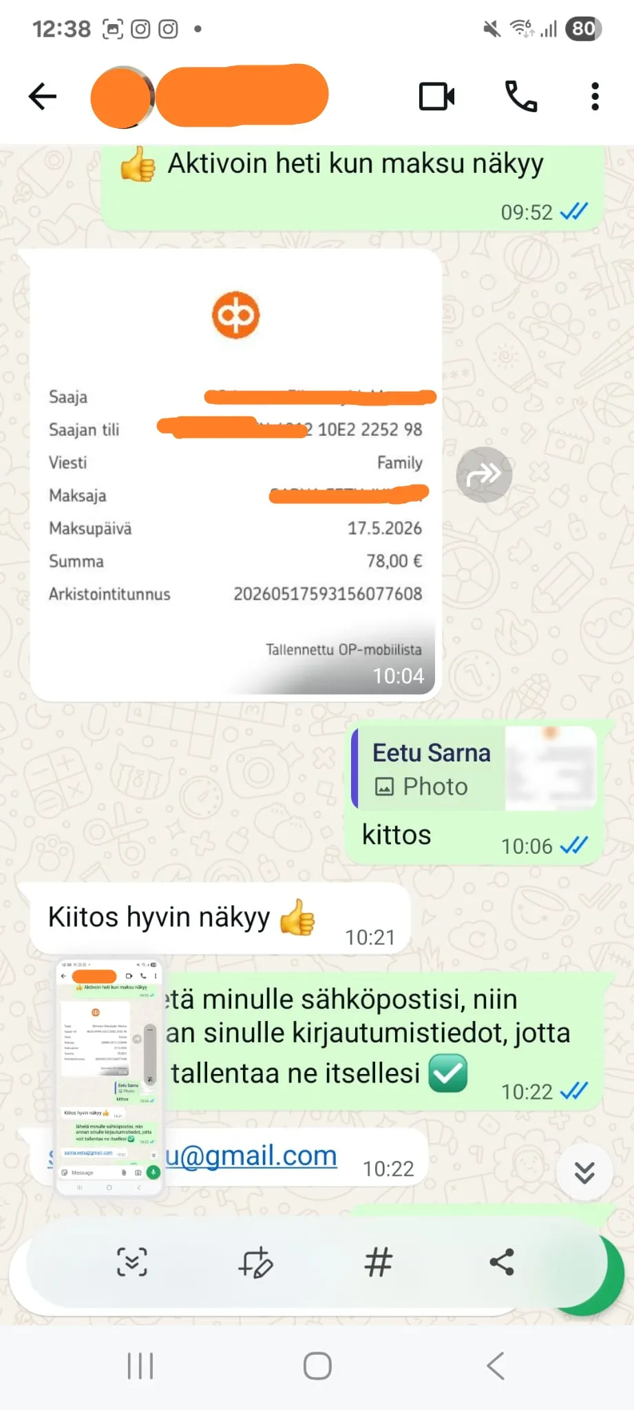 Example of communication about an IPTV order